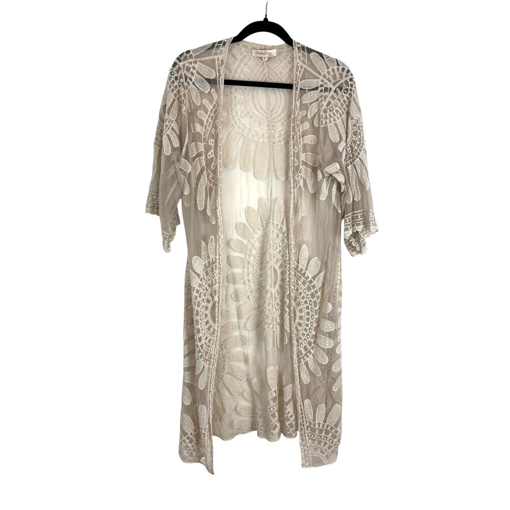 Rebellion Again White Lace Kimono Coverup - Size M Boho whimsical Bridal - Picture 2 of 8